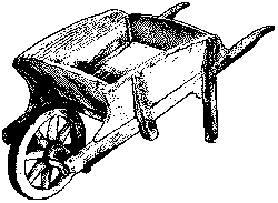 Sketch of an antique wooden wheelbarrow