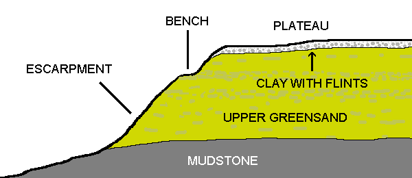 Diagram of the geology of the upper greensand formation