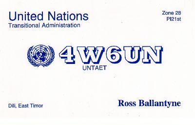 The 4W6UN QSL card available only from the QSL Manager: VK3OT