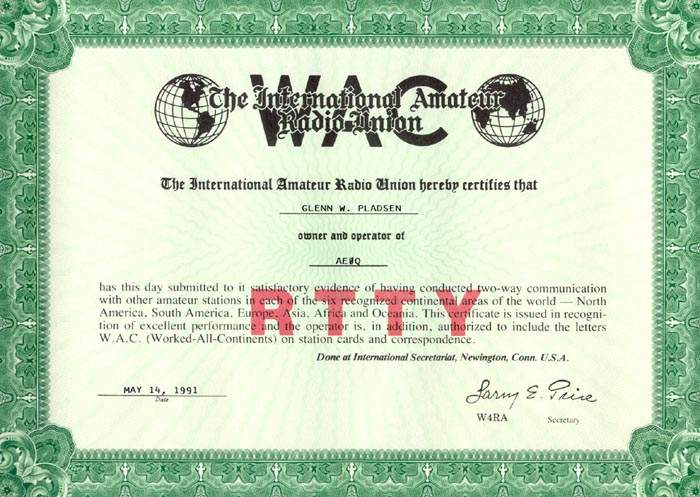 Worked All Continents Award (WAC) RTTY