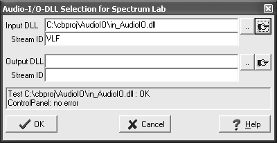 Audio I/O DLL Selection Dialog