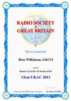 Runner-up in the 13cm UKAC 2011, using QRP from LMW transverters