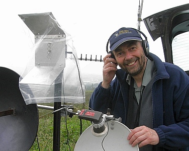 Testing on Winter Hill in June 2012: the 6cm system is under the waterproof radome - the dishes are for 3cm