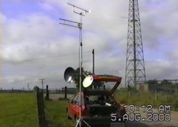 Video signal from G0WJR/P operating on 23, 13 and 3cm from the Mendips. The lattice tower in the background is not part of my station!