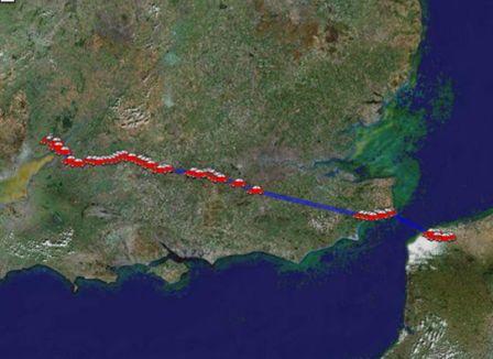 Chepstow to Dunkerque, from DB0ANF server, using GoogleMaps