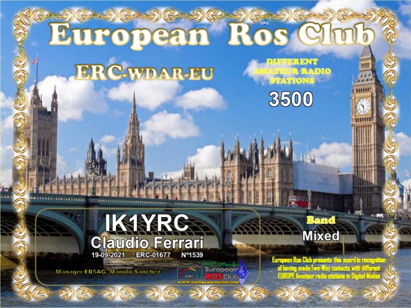AWARD ERC EUROPEAN ROS CLUB from the world 2