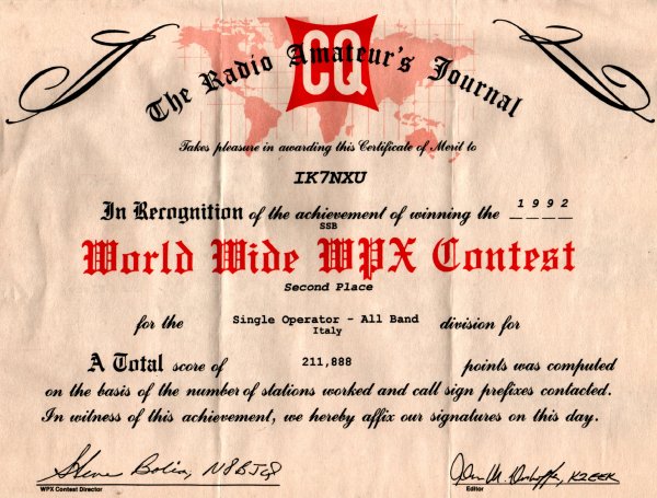 2ND PLACE IN CQWW WPX SSB 1992