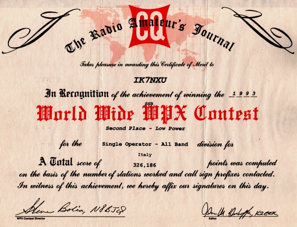 2ND PLACE IN CQWW WPX SSB 1993
