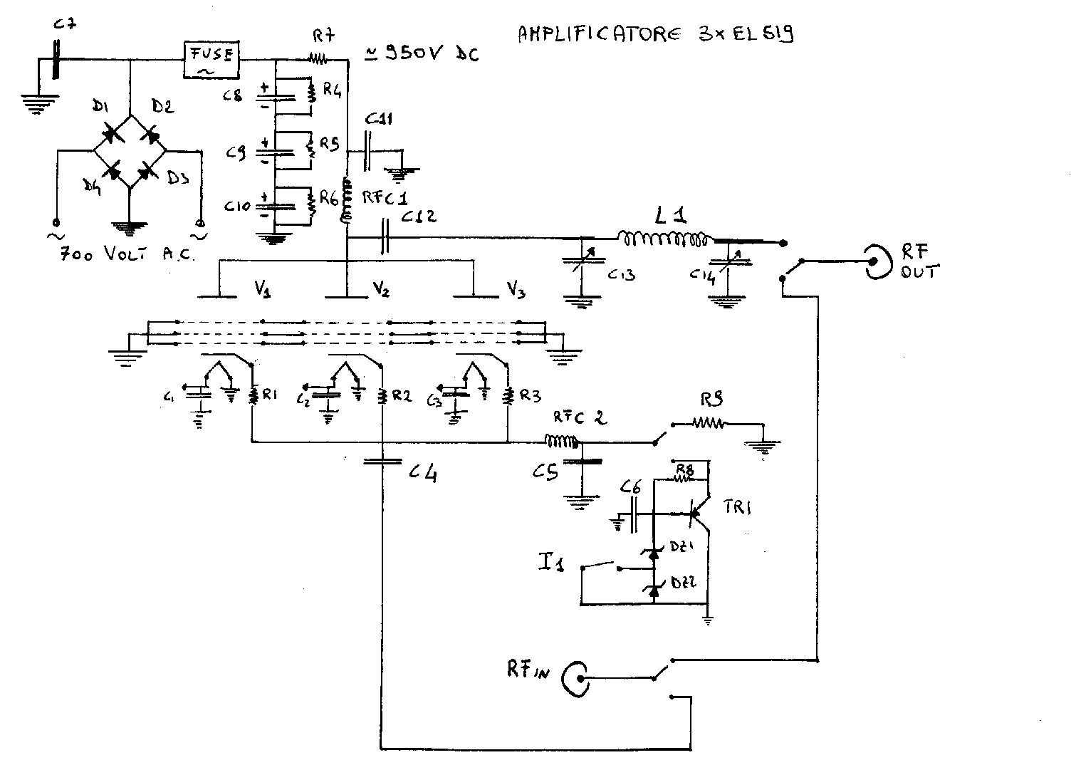 schema elettrico del nuovo amplificatore HF