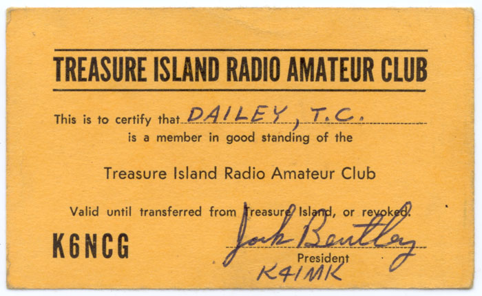 1962  TREASURE ISLAND RAC MEMBER CARD