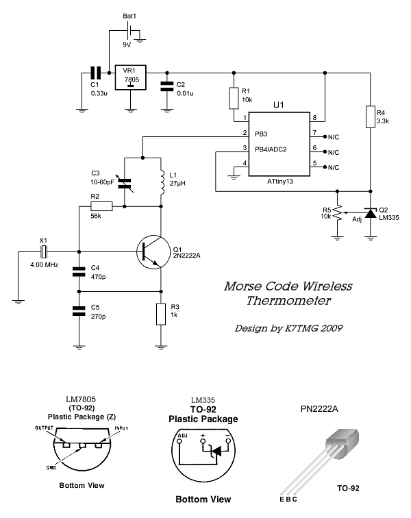 Schematic for Morse Code Wireless Thermometer