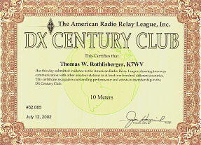 10-Meter DXCC Certificate