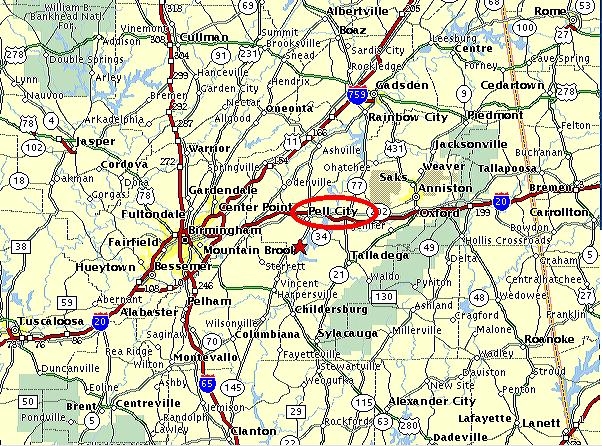 The Red Circle is Pell City.