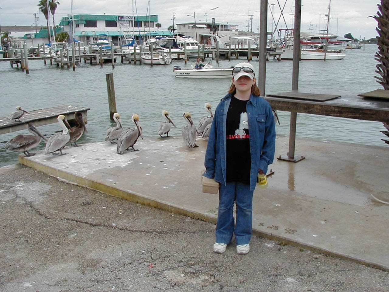 Foo with Pelicans while visiting her Crazy Uncle Adam in FLA
