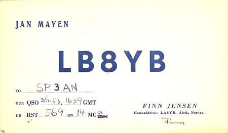 LB8YB (JX, Jan Mayen) 1953