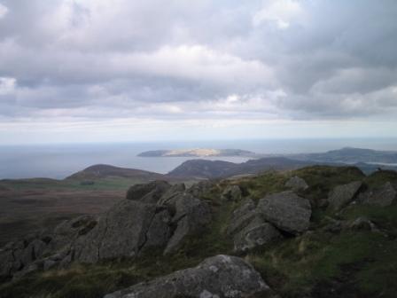 View over Great Orme and Irish Sea from the summit of Tal y Fan