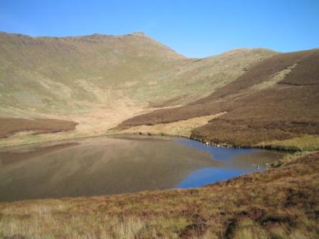 Our objective - Cadair Berywn, towering over Llyn Lluclaws