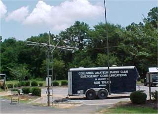 CARCERT at Field Day 2003 with the 30 ft push up pole and other antennas deployed.