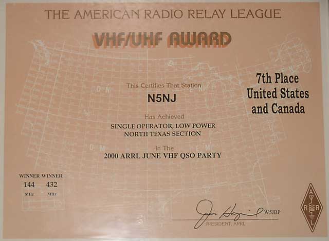 June 2000 VHF Certificate