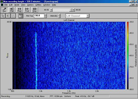 K5JL 1296 MHz EME signal, received by N6TX