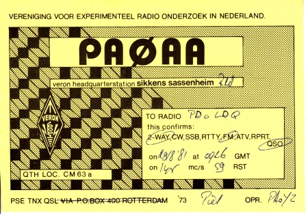 PA0AA, Veron club station, old card