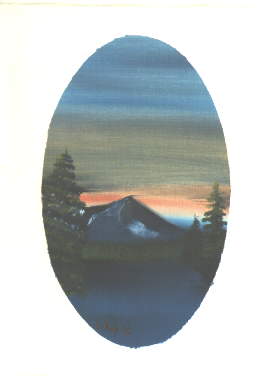 Oval mountain scene