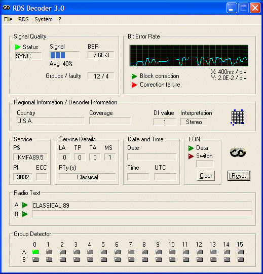 RDSDec 3.0 screenshot of KMFA, 89.5, Austin, TX