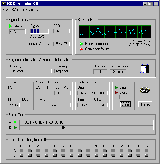 RDSDec 3.0 screenshot of KUT-FM, 90.5, Austin, TX