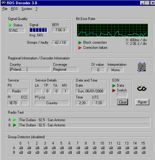 RDSDec 3.0 screenshot of KRPT, 92.5, Devine, TX
