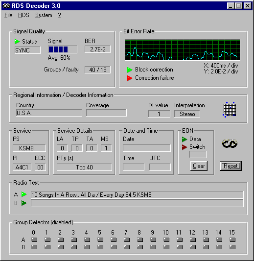 RDSDec 3.0 screenshot of KSMB, 94.5, Lafayette, LA