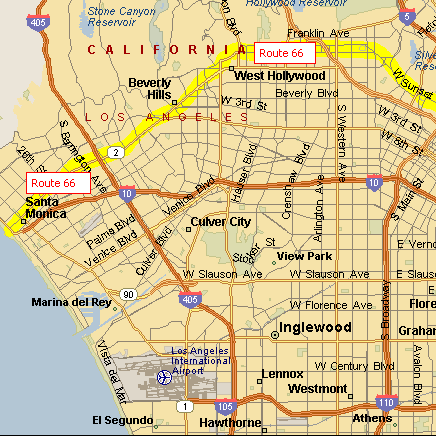 Route  on Route 66 Map   West La Through Santa Monica