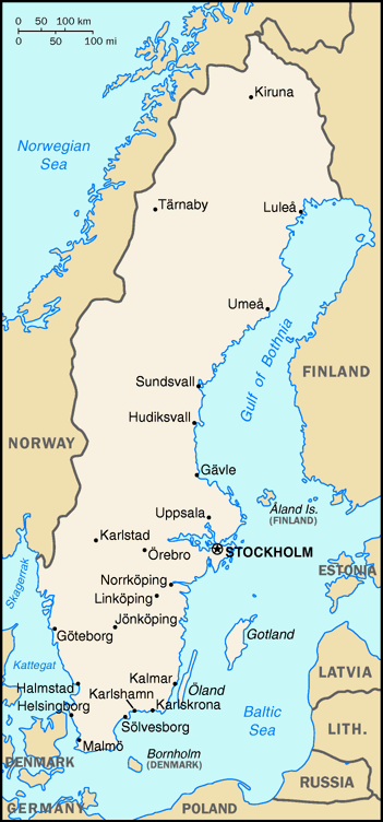 Map over Sweden