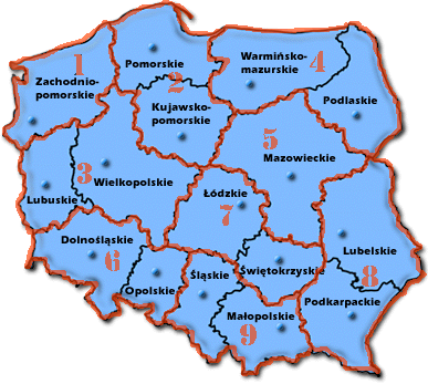 Mapa Polski z podzialem na okrgi