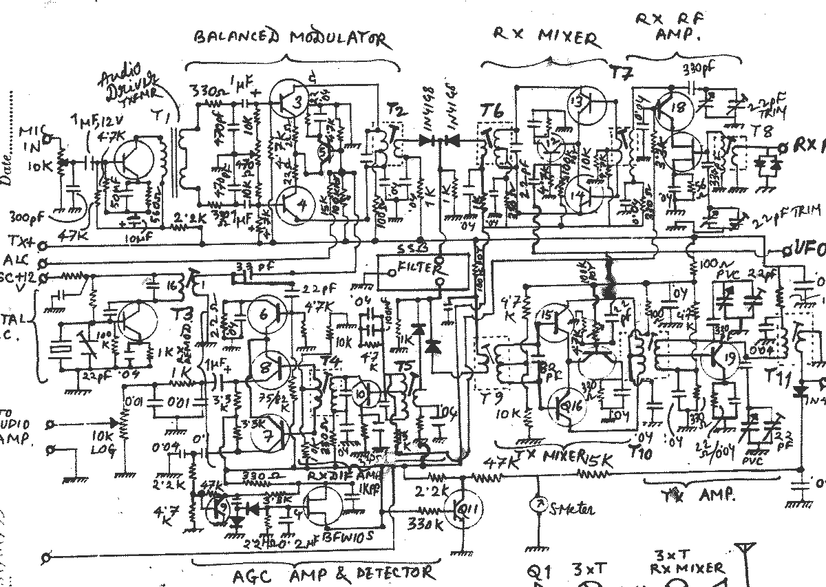 Circuit diagram of NR-60: A ham transceiver for 20/40m
