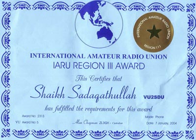 IARU Region 3 Gold Award