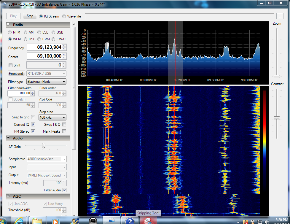SDR# display centered on local 89.1 MHz