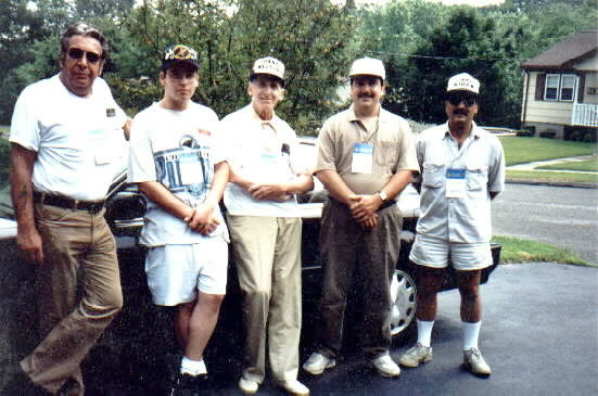 The S.A.R.C. 1995 Special Olympics Special Event Team. Bob N1KPR, Adam AA1HY, Frank WA2TJR(SK), Bob N2BQA(now W1RPG) and  Carl N1ORW.  JULY 8, 1995. Photo taken in front of the QTH of N1KPR.