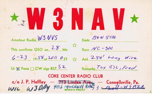An Old W3NAV QSL Card