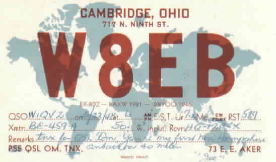 W8EB QSL Card of Joe Aker dated 1948