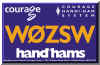 Dark blue card with W0ZSW in orange, Courage and handiham logos in white, Courage logo at upper left, handiham at bottom center