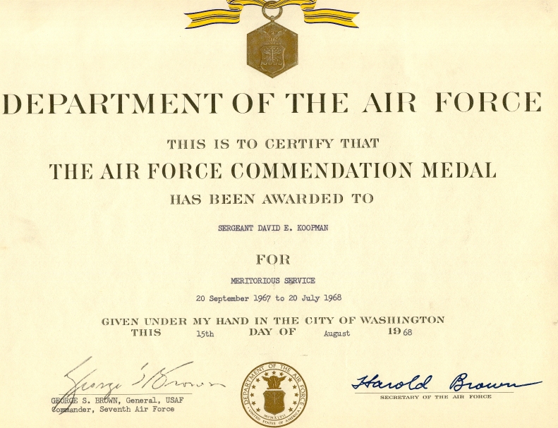 Award of the Air Force Commendation Medal