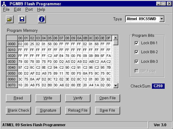 Atmel 89 Series Flash Programmer Ver 3.0