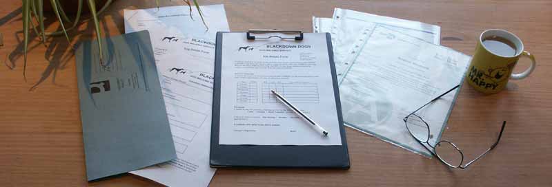 Dog walker booking forms on the desk
