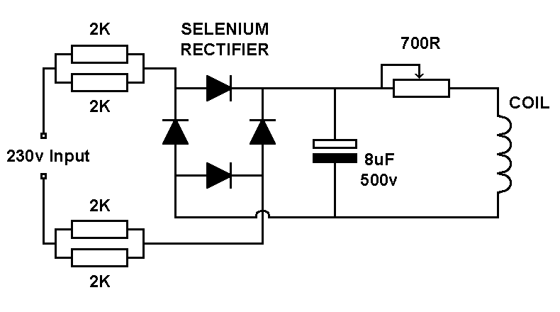 Circuit diagram of the Coxparo regulating circuitry, showing how the coil is energised