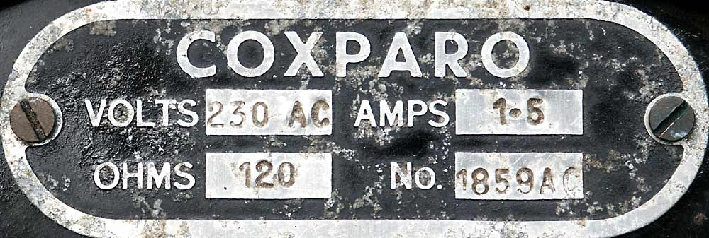 The name plate on the Coxparo regulator unit