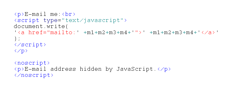JavaScript code to reassemble the email address for display on the web page