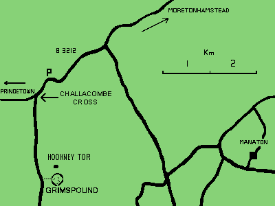 A road map of the area around Grimspound