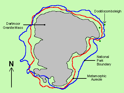A map showing Doddicombsleigh's location in relation to Dartmoor