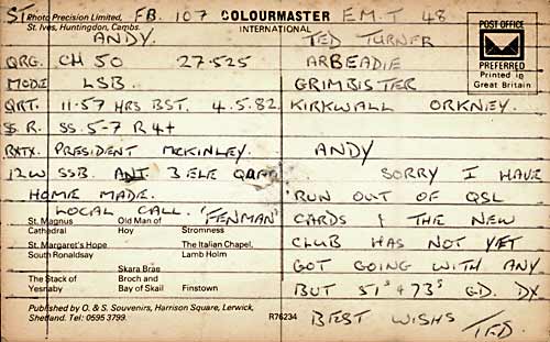 Orkney island QSL card rear