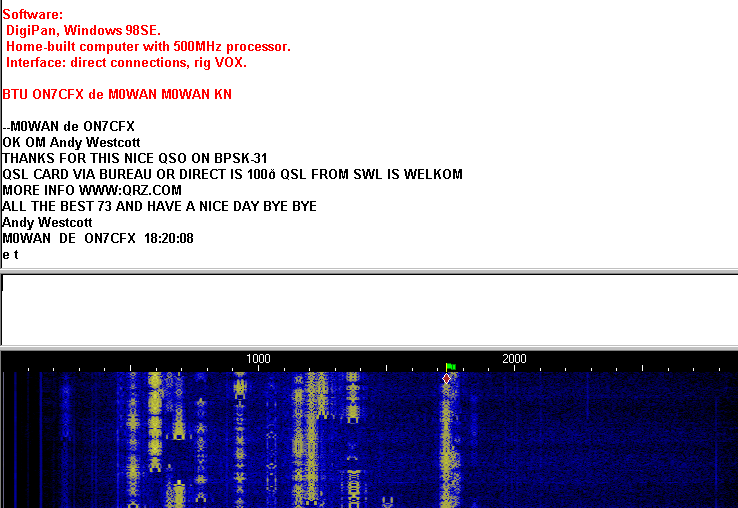 Screenshot of psk31 transmission being decoded on screen